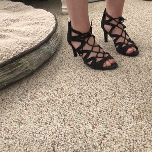 Fergalicious Fergie Hearthrob Black Suede Peep Toe